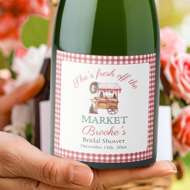 She's fresh off the market christmas Bridal Shower Sparkling Wine Label (Creator Uploaded)