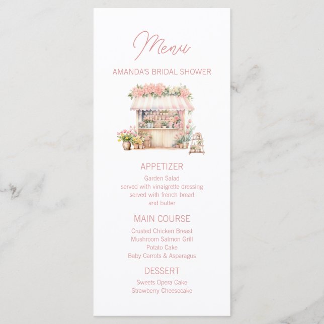 She's Fresh Off the Market Floral Bridal Shower Menu (Front)