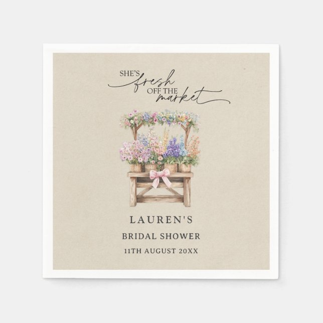 She's Fresh Off the Market Floral Bridal Shower Napkin (Front)