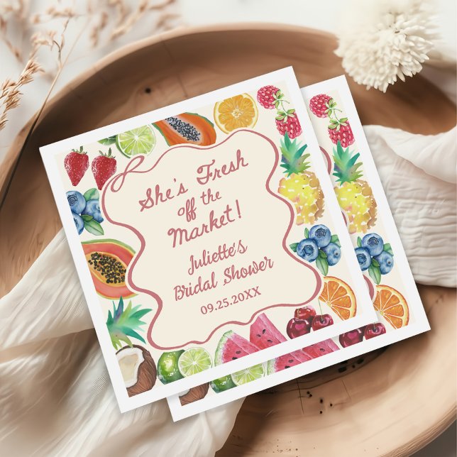 She's Fresh Off The Market Fruits Bridal Shower Napkin (Creator Uploaded)