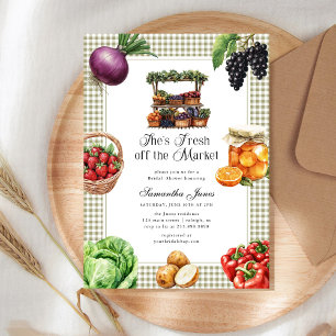 She's Fresh Off The Market Gingham Bridal Shower Invitation