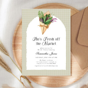 She's Fresh Off The Market Gingham Bridal Shower Invitation