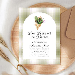 She's Fresh Off The Market Gingham Bridal Shower Invitation