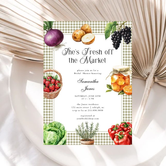 She's Fresh Off The Market Gingham Bridal Shower Invitation (Creator Uploaded)