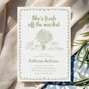 She's Fresh off the Market Green Bridal Shower Invitation