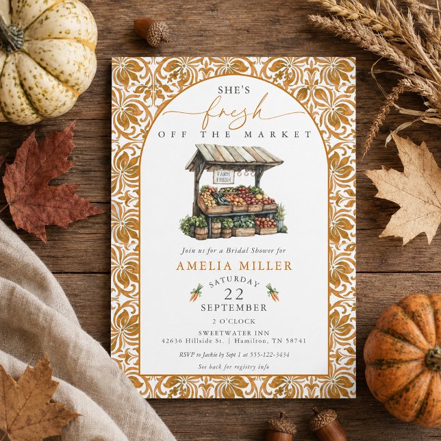 She's Fresh off the Market Rust Tile Bridal Shower Invitation (She's Fresh off the Market Rust Tile Bridal Shower Invitation)