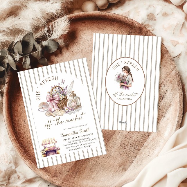 She's Fresh Off the Market Striped Bridal Shower Invitation (Creator Uploaded)