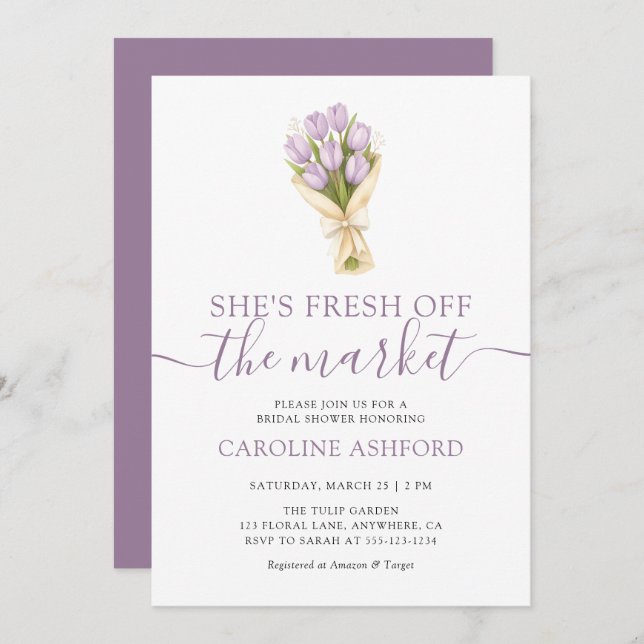 She's Fresh Off The Market Tulips Bridal Shower Invitation (Front/Back)