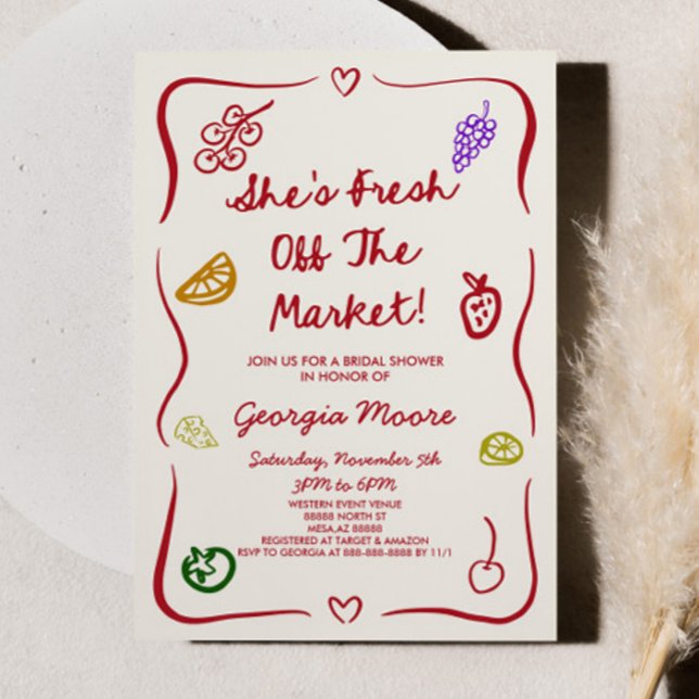 She's Fresh Off The Market Whimsical Bridal Shower Invitation (Creator Uploaded)