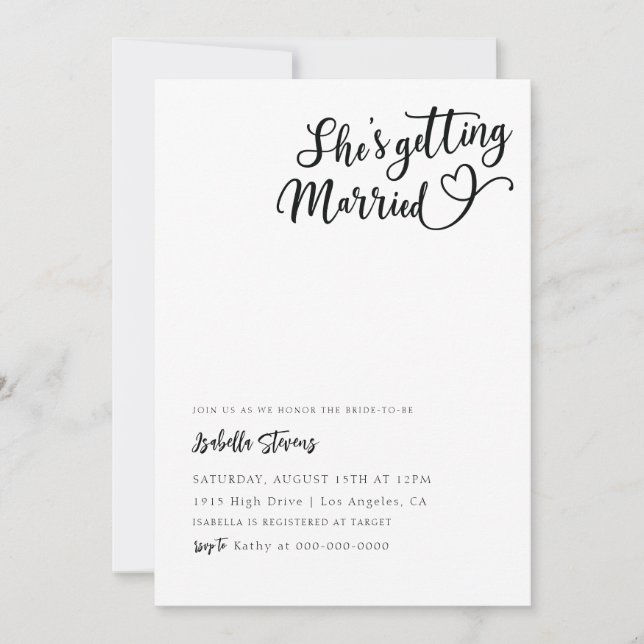 She's Getting Married Heart Bridal Shower Invitation (Front)