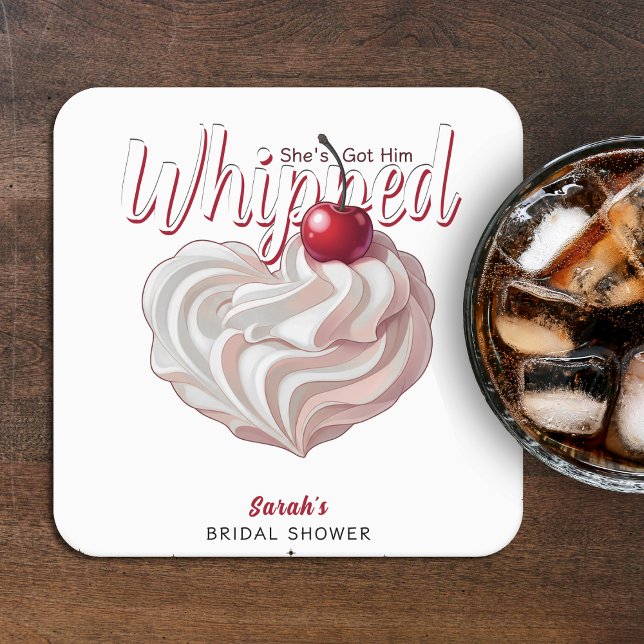 She's Got Him Whipped Cream Cherry Bridal Shower Square Paper Coaster (She's Got Him Whipped Cream Cherry Bridal Shower Square Paper Coaster
)