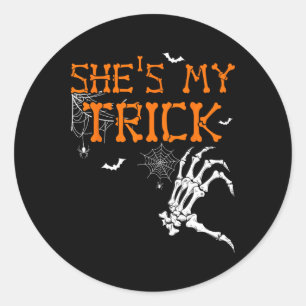 She's Is My Trick He's Is My Treat Halloween Coupl Classic Round Sticker