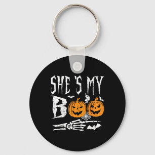 She's My Boo Skeleton Hand Pumpkin Halloween Match Key Ring