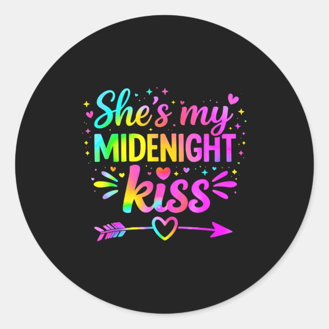 She's My Midnight Kiss Happy New Year Couple Love  Classic Round Sticker (Front)