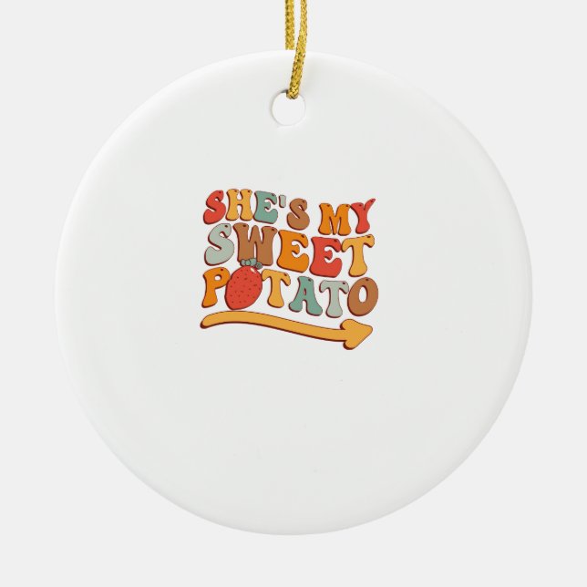 She's My Sweet Potato I YAM Thanksgiving Couple's  Ceramic Tree Decoration (Front)