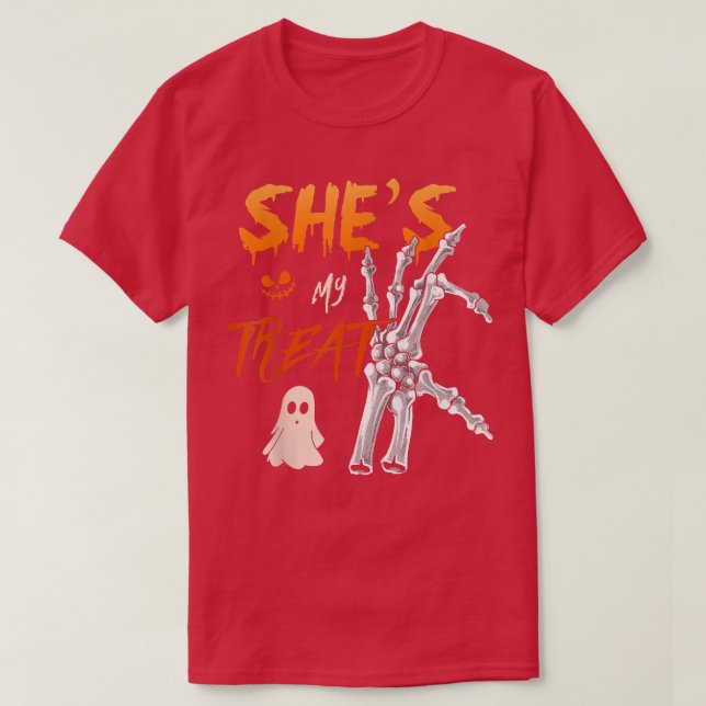 Shes My Treat Halloween Skeleton Hand Matching Cou T-Shirt (Design Front)