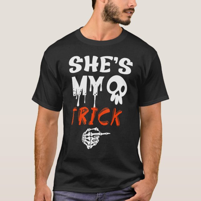 She's My Trick Halloween Costume Cute Skull Tears T-Shirt (Front)