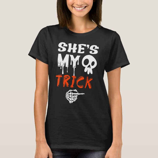She's My Trick Halloween Costume Cute Skull Tears T-Shirt (Front)