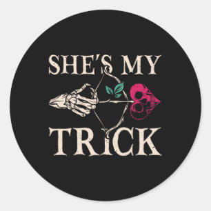 She's My Trick Matching Couple Halloween Costume B Classic Round Sticker
