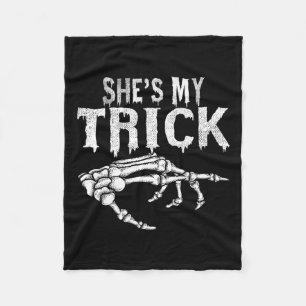She's My Trick Skeleton Couple Matching Halloween Fleece Blanket