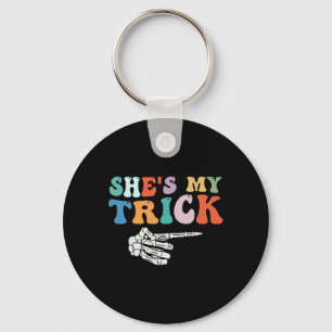 She's My Trick Skeleton Hand Halloween Couples Key Ring
