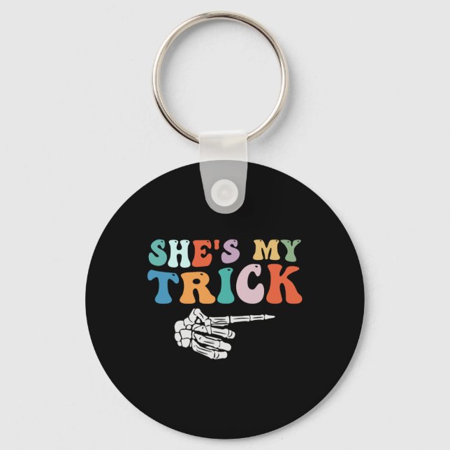 She's My Trick Skeleton Hand Halloween Couples  Key Ring (Front)