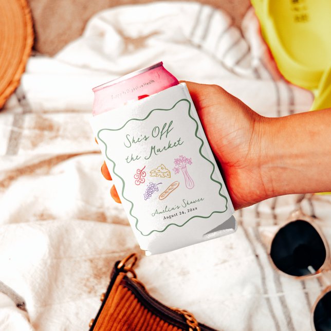 She's Off the Market Bold & Whimsical Hand Drawn Can Cooler (Creator Uploaded)