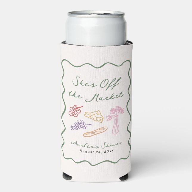 She's Off the Market Bold & Whimsical Hand Drawn Seltzer Can Cooler (Seltzer Front)