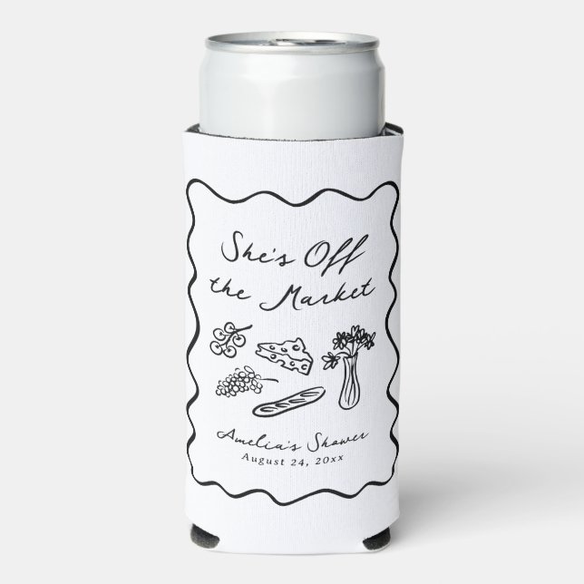 She's Off the Market Bold & Whimsical Hand Drawn Seltzer Can Cooler (Seltzer Front)