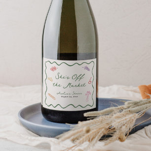 She's Off the Market Bold & Whimsical Hand Drawn Sparkling Wine Label