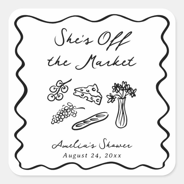 She's Off the Market Bold & Whimsical Hand Drawn Square Sticker (Front)