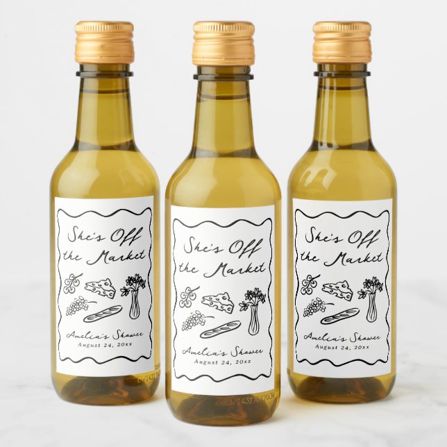 She's Off the Market Bold & Whimsical Hand Drawn Wine Label (Bottles)