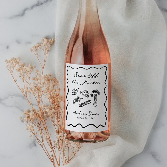 She's Off the Market Bold & Whimsical Hand Drawn Wine Label (Creator Uploaded)
