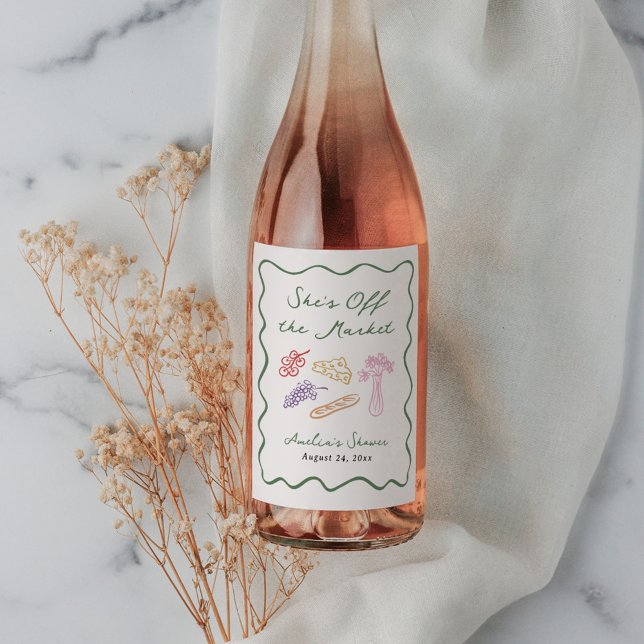 She's Off the Market Bold & Whimsical Hand Drawn Wine Label (Creator Uploaded)