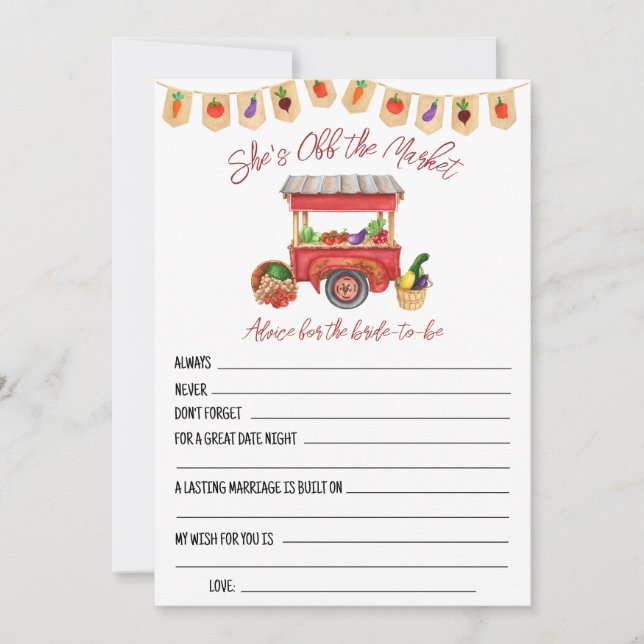 She's Off the Market Bridal Shower Advice Cards (Front)