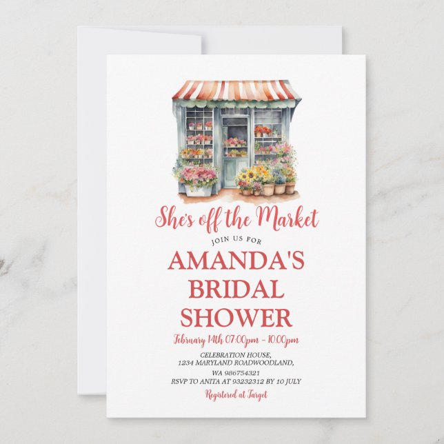 She's Off The Market Colourful Flower Bridal Showe Invitation (Front)