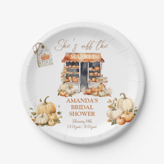 She's Off The Market Fall Pumpkin Bridal Shower  Paper Plate (Front)