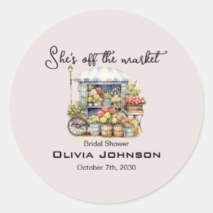 She's off the Market Farm Stand Bridal Shower Classic Round Sticker