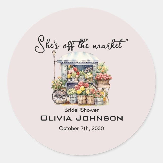 She's off the Market Farm Stand Bridal Shower Classic Round Sticker (Front)