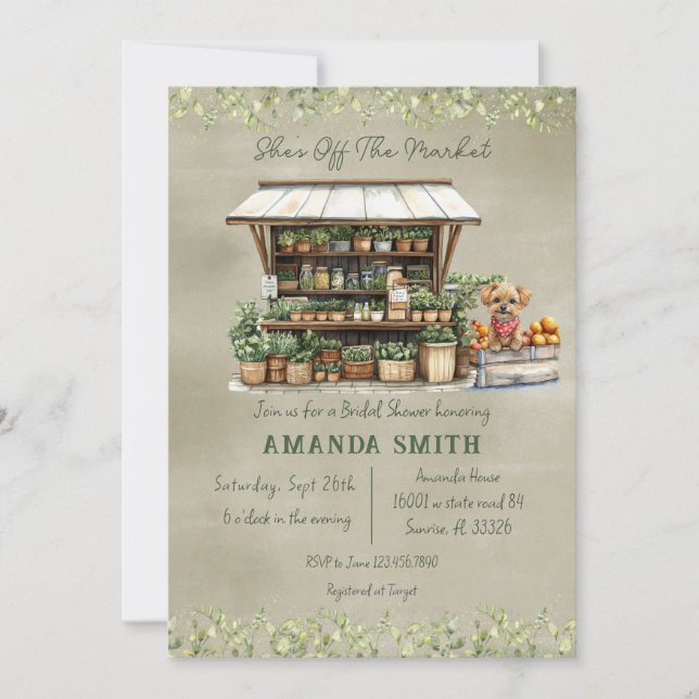 She's Off The Market Farm Stand  Bridal Shower Invitation (Front)
