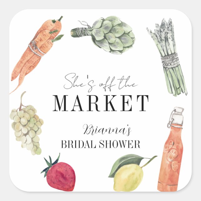 She's Off the Market Farmers' Market Bridal Shower Square Sticker (Front)