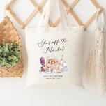 She's Off the Market Farmer's Market Bridal Shower Tote Bag<br><div class="desc">Introducing our charming "She's Off the Market" bridal shower collection! This delightful suite features a playful farmer's market theme, perfect for celebrating the bride-to-be. With its whimsical fruit, wine and food illustrations along with a cosy picnic design, this suite sets the tone for a fun and stylish gathering. This suite...</div>