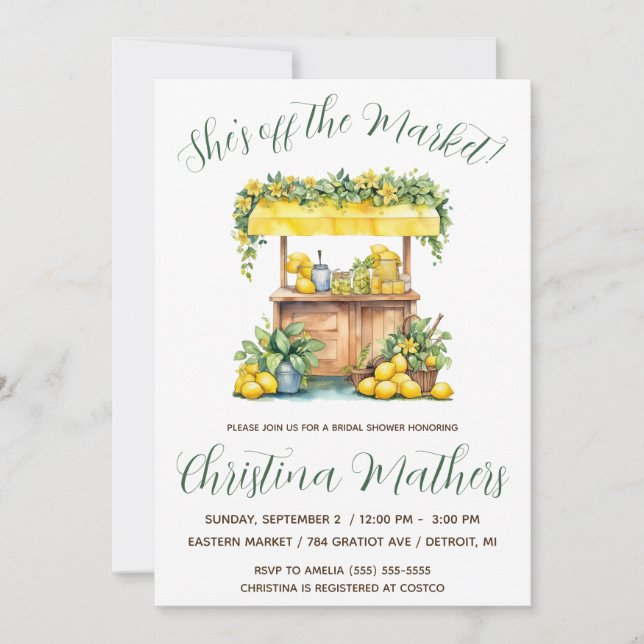 She's off the Market! Lemonade Stand Bridal Shower Invitation (Front)