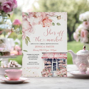 She's Off The Market Pink Flowers Bridal Shower Invitation