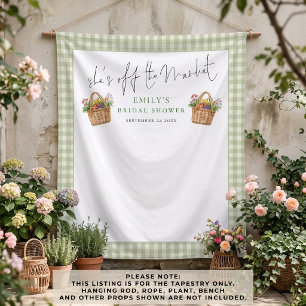 Shes off the Market Sage Gingham Photo Backdrop Tapestry