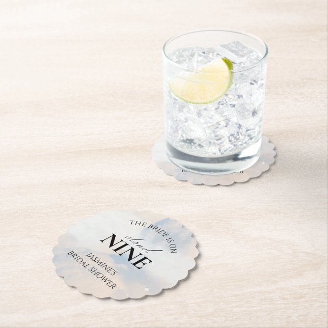 She's on cloud 9 Bridal Shower Decor Dreamy Pastel Paper Coaster (Insitu)