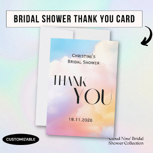 She's on cloud 9 Colourful Pastel Bridal Shower  Thank You Card