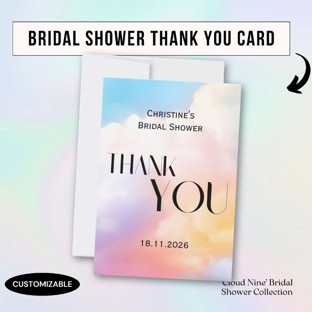 She's on cloud 9 Colourful Pastel Bridal Shower  Thank You Card (Creator Uploaded)