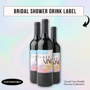 She's on cloud 9 Colourful Pastel Bridal Shower  Wine Label