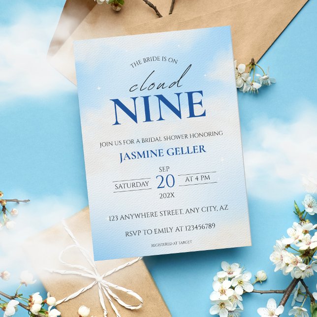 She's On cloud 9 Dreamy Bridal Shower Soft Blue Invitation (Creator Uploaded)